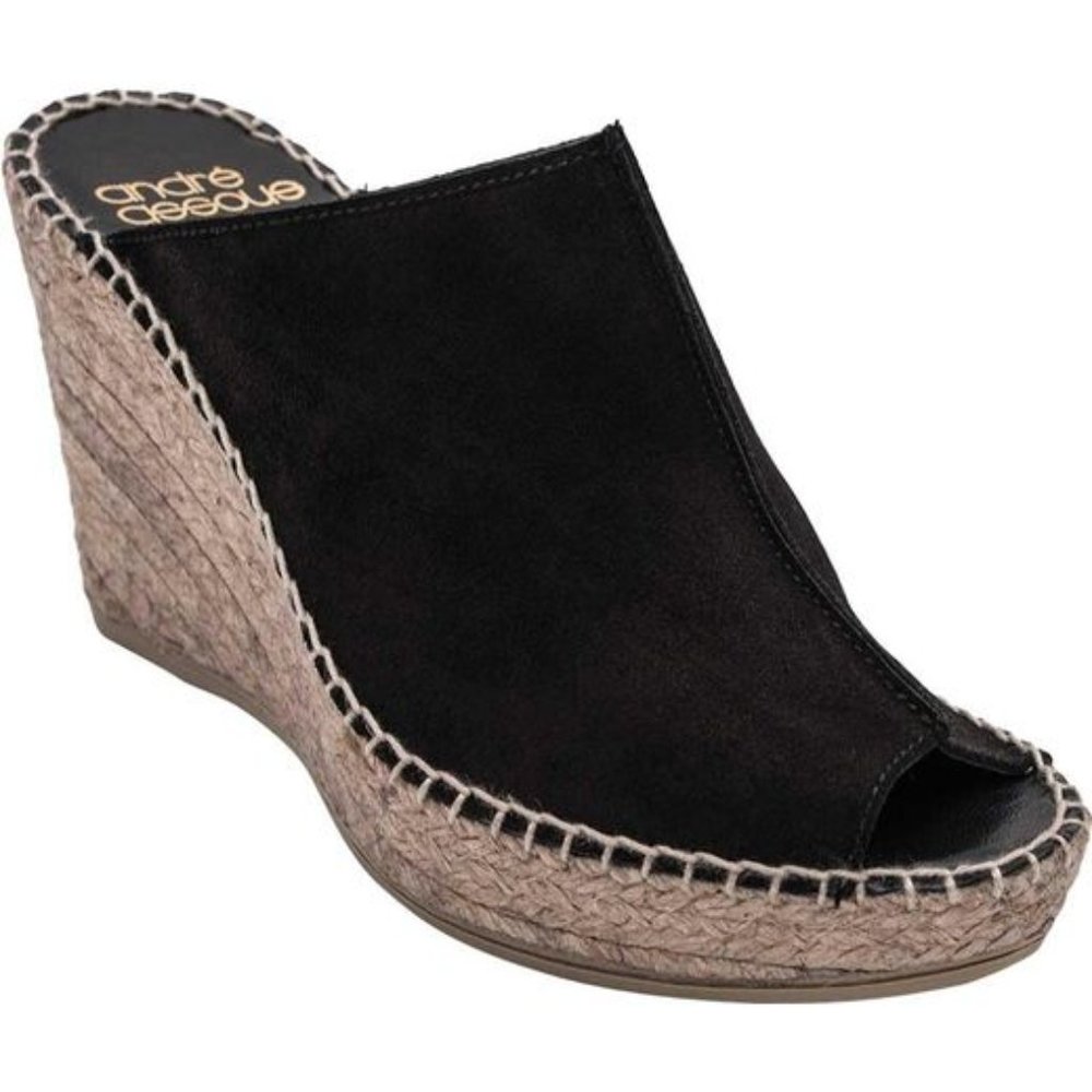 NIB ANDRE ASSOUS $169 Black Genuine Suede Wedge 9M